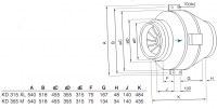 Габаритные размеры. Вентилятор KD 315 XL , KD 355 M
