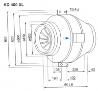 Габаритные размеры. Вентилятор KD 400 XL