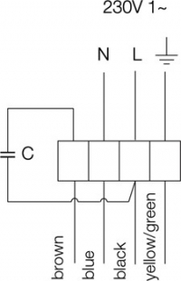 Схема подключения. Вентилятор RS 50-25, RS 40-20 M, RS 40-20 L, RS 30-15