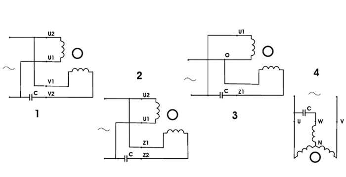 Схемы включения конденсаторов. Электродвигатели однофазные асинхронные типа ДАК