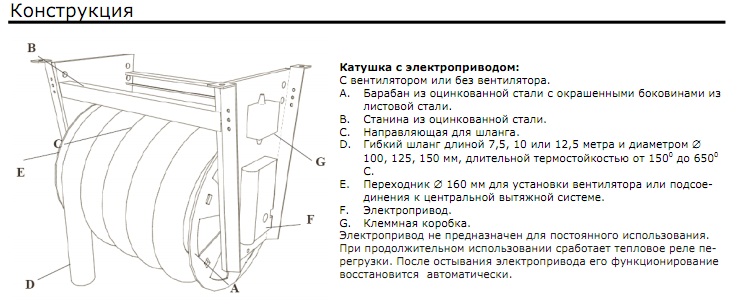 Конструкция вытяжной катушки с электроприводом MHR