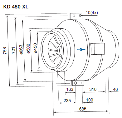 Габаритные размеры. Вентилятор KD 450 XL