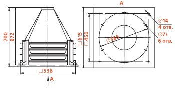 Габаритные размеры вентилятора КРОС-3,55-ДУ