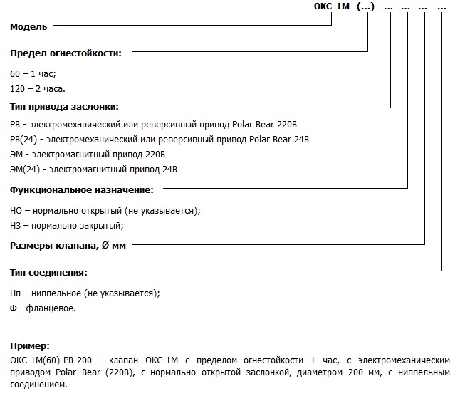 Система обозначения клапанов ОКС-1М