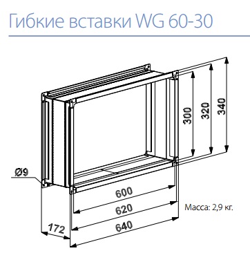 Габаритные размеры гибких вставок WG 60-30