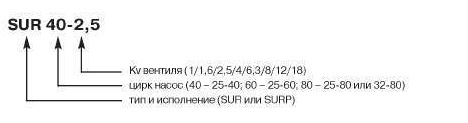 Обозначение смесительных узлов SURP