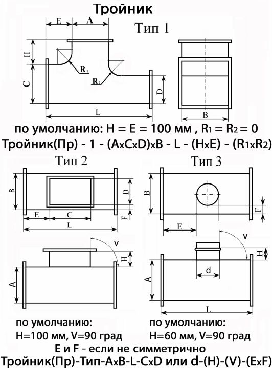 Схема. Тройники для систем дымоудаления