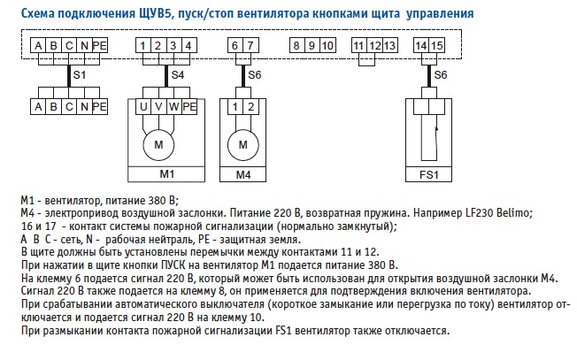 Схема Подключения ЩУВ5, пуск-стоп кнопками щита управления