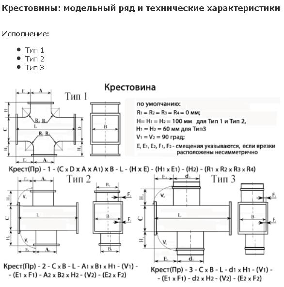 Схема крестовины для систем дымоудаления прямоугольного сечения