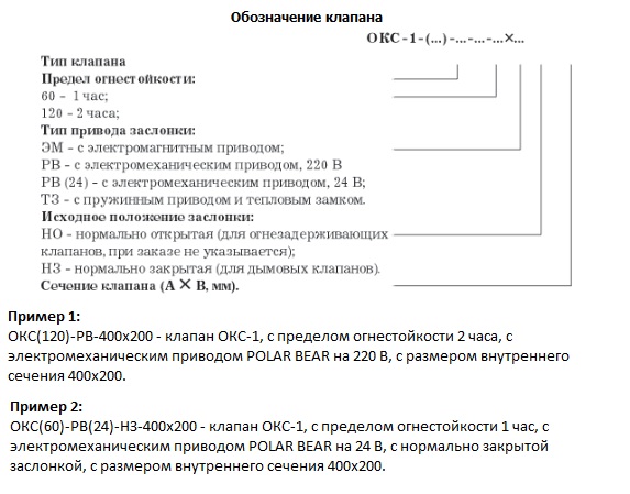 Структура обозначения клапана при заказе
