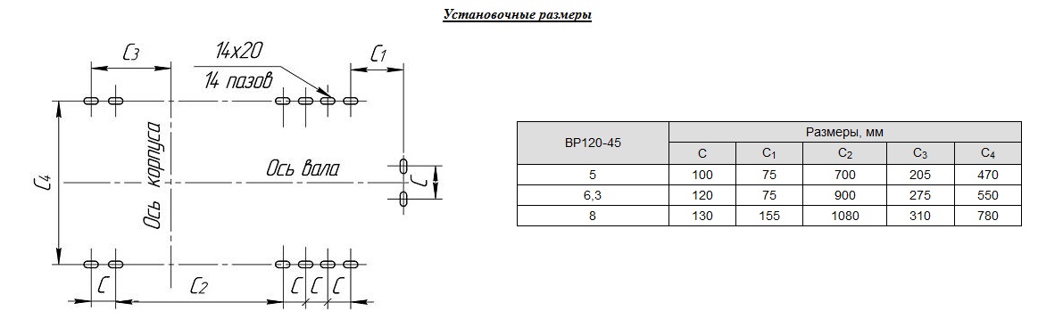 Установочные размеры ВР 120-45 (ВР 6-45)